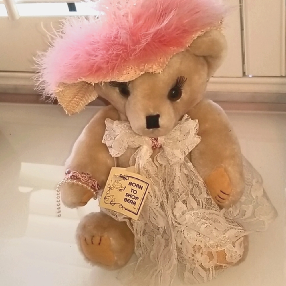 1980  Neiman marcus Born to Shop vintage bear 1980 country cozy tagged
